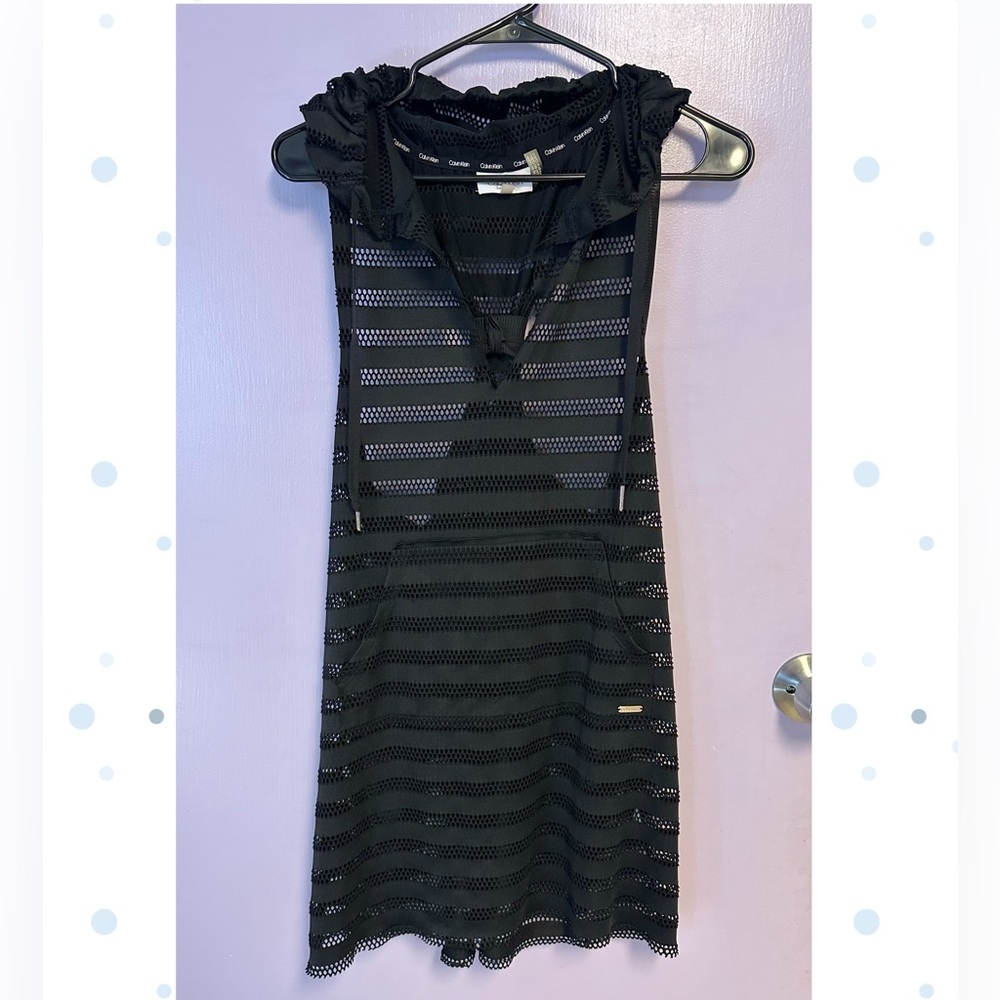 Calvin Klein Striped Hooded Tunic Cover-Up
